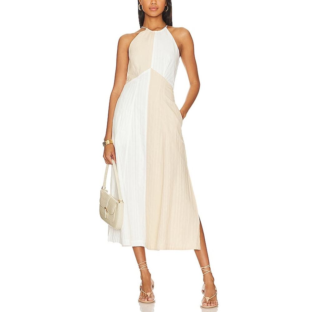 Sovere Colorblock Beige Destine Midi Dress Size L